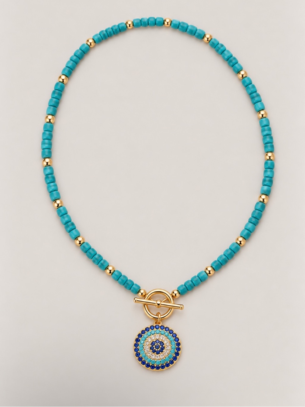 New! Blue Beaded Evil Eye Pendant Boho Necklace NWOT 5050